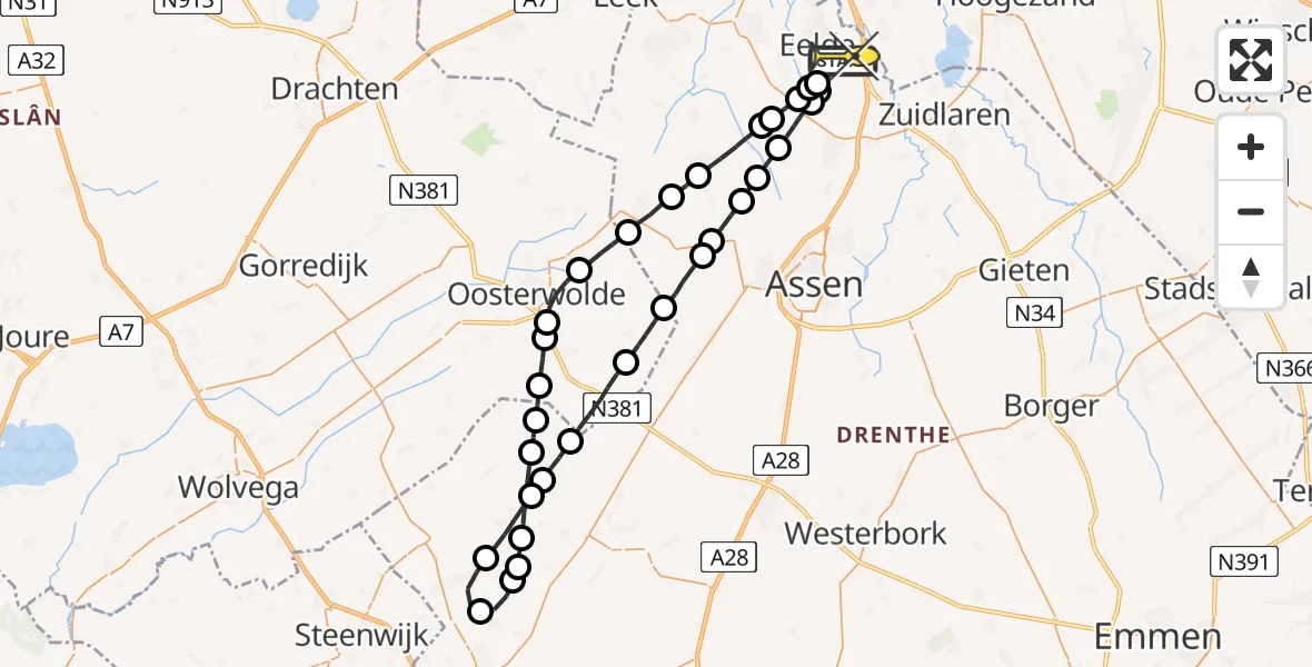 Routekaart van de vlucht: Lifeliner 4 naar Groningen Airport Eelde