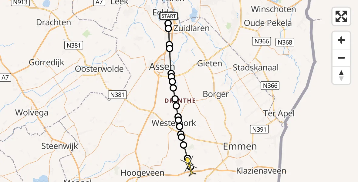 Routekaart van de vlucht: Lifeliner 4 naar Zwinderen