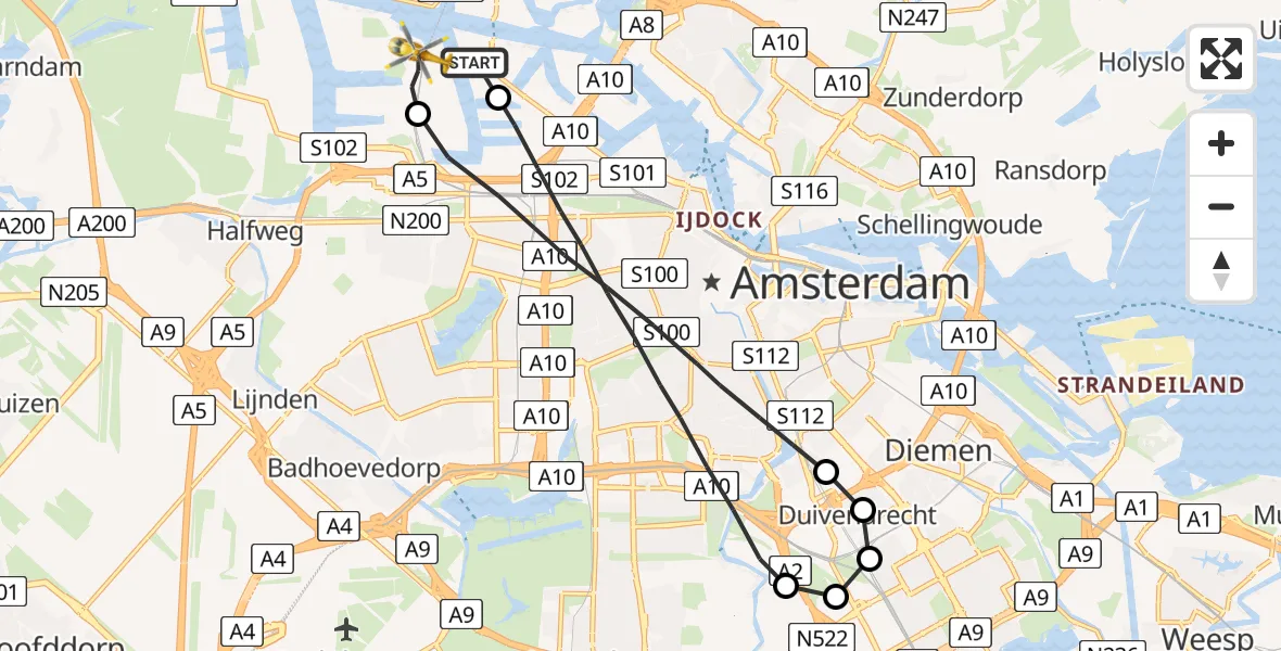 Vluchtroute Traumahelikopter Amsterdam Heliport - Amsterdam Heliport, 02 september 2023, 10:19