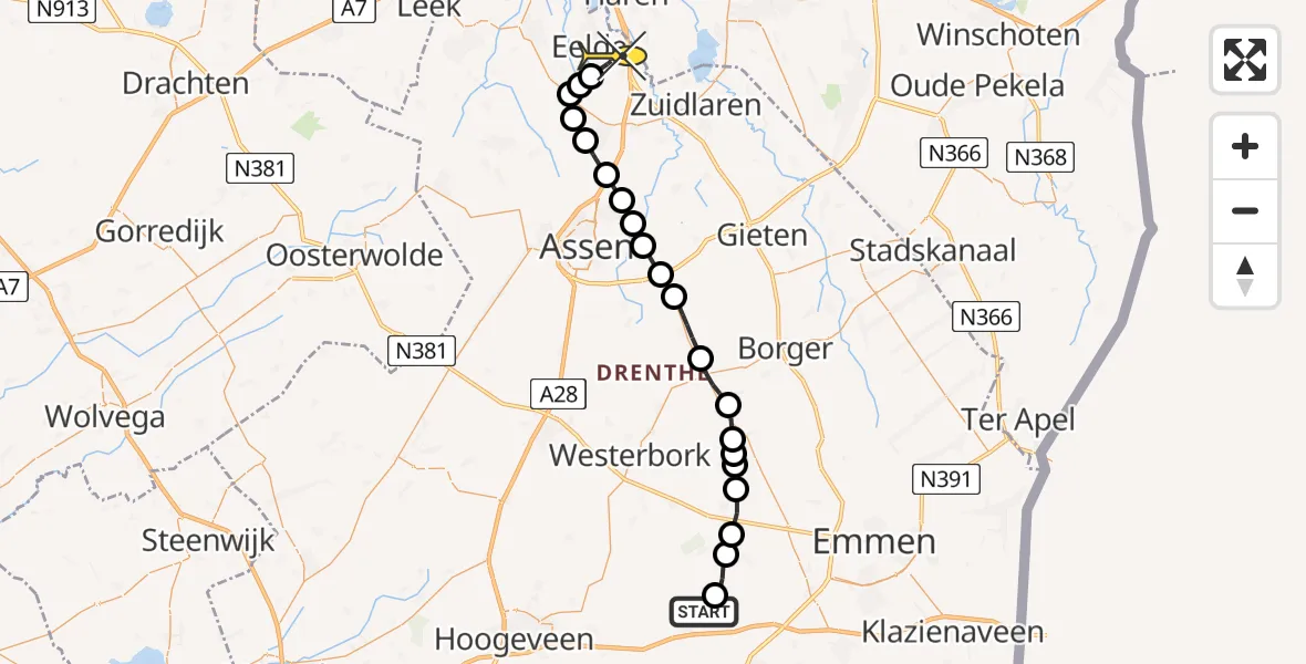 Routekaart van de vlucht: Lifeliner 4 naar Groningen Airport Eelde