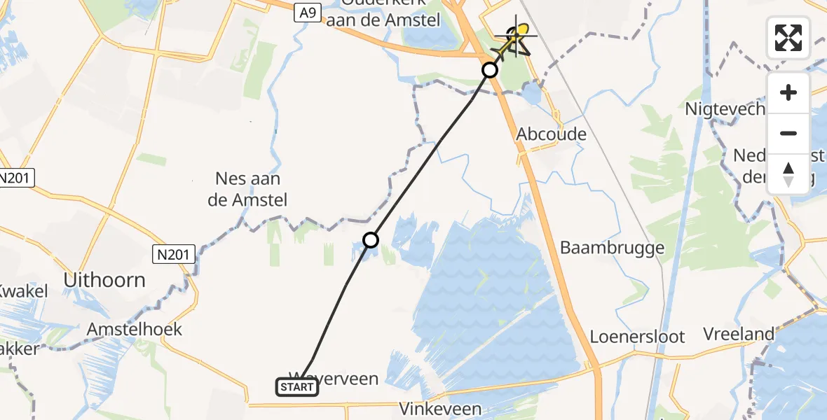 Routekaart van de vlucht: Lifeliner 1 naar Academisch Medisch Centrum (AMC)