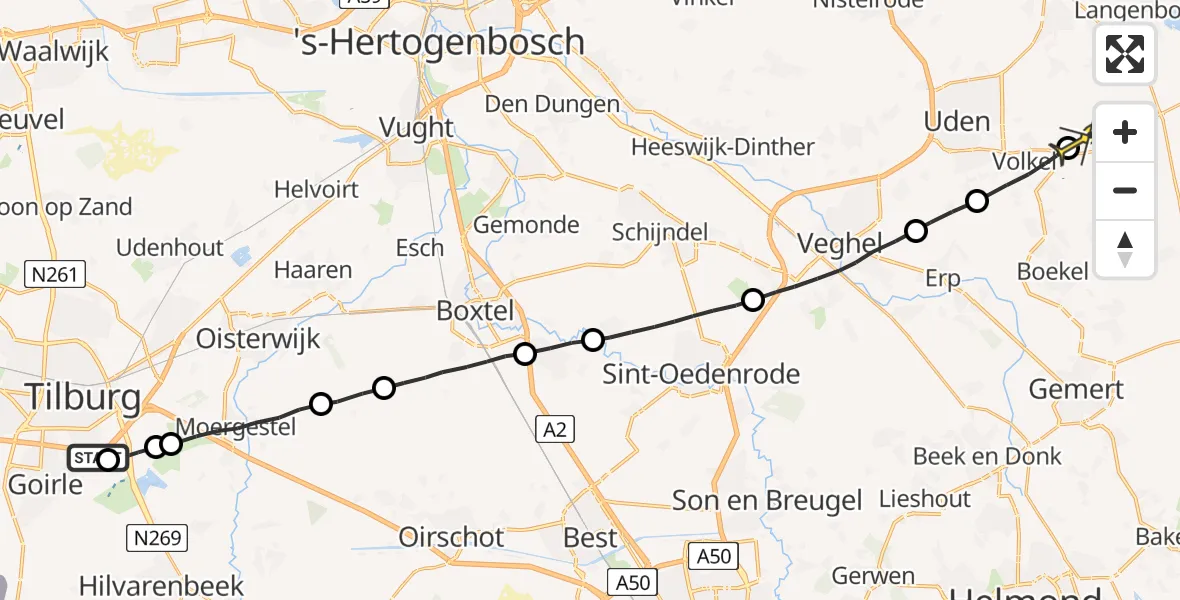 Routekaart van de vlucht: Lifeliner 3 naar Vliegbasis Volkel