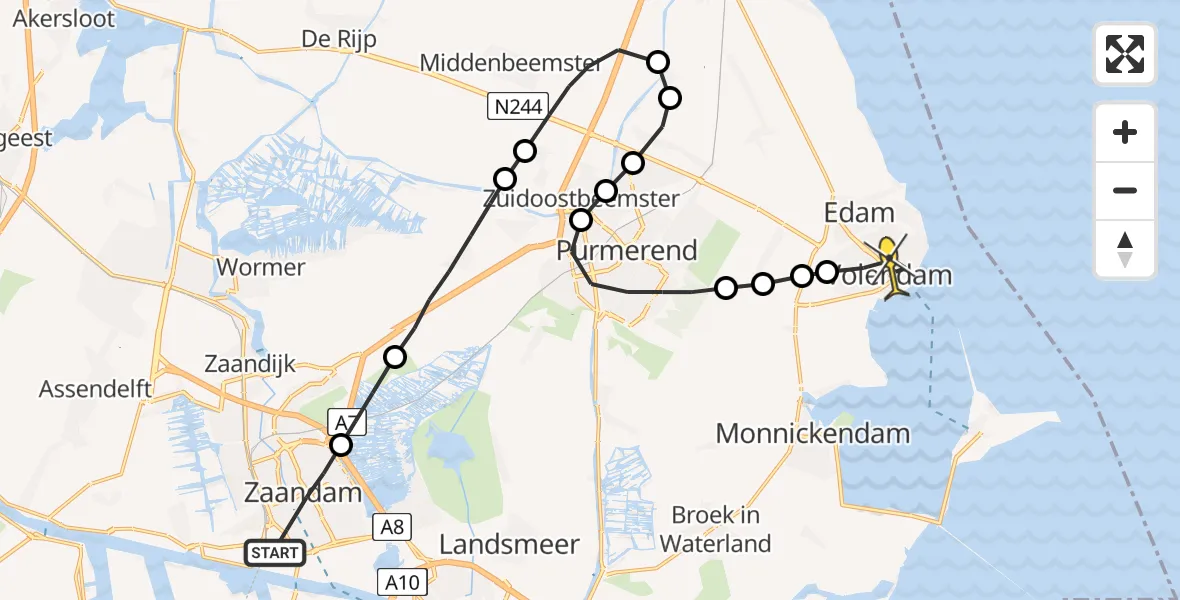 Routekaart van de vlucht: Lifeliner 1 naar Volendam