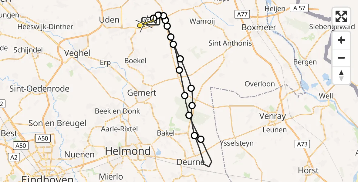 Routekaart van de vlucht: Lifeliner 3 naar Vliegbasis Volkel