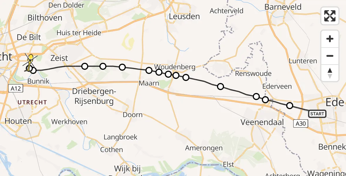 Routekaart van de vlucht: Lifeliner 3 naar Universitair Medisch Centrum Utrecht