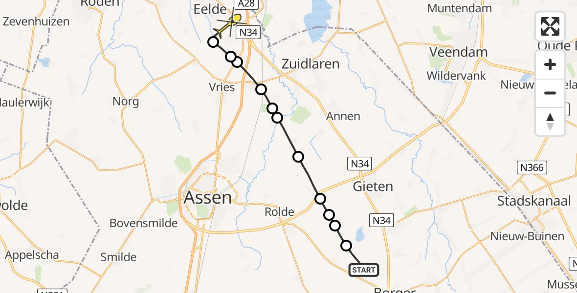 Routekaart van de vlucht: Lifeliner 4 naar Groningen Airport Eelde