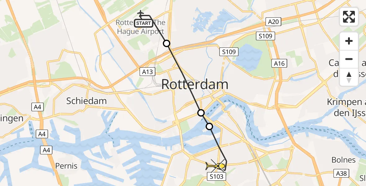 Routekaart van de vlucht: Lifeliner 2 naar Rotterdam