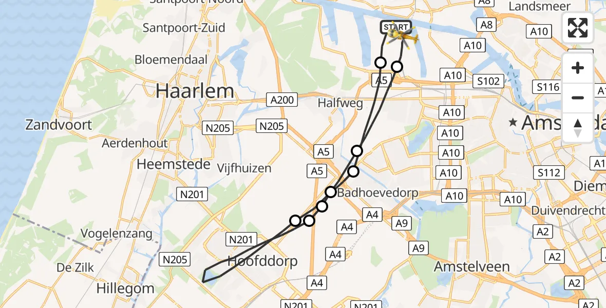 Vluchtroute Traumahelikopter Amsterdam Heliport - Amsterdam Heliport, 02 september 2023, 17:40