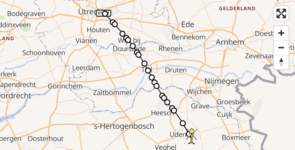 Routekaart van de vlucht: Lifeliner 3 naar Vliegbasis Volkel