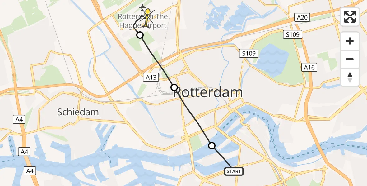 Routekaart van de vlucht: Lifeliner 2 naar Rotterdam The Hague Airport