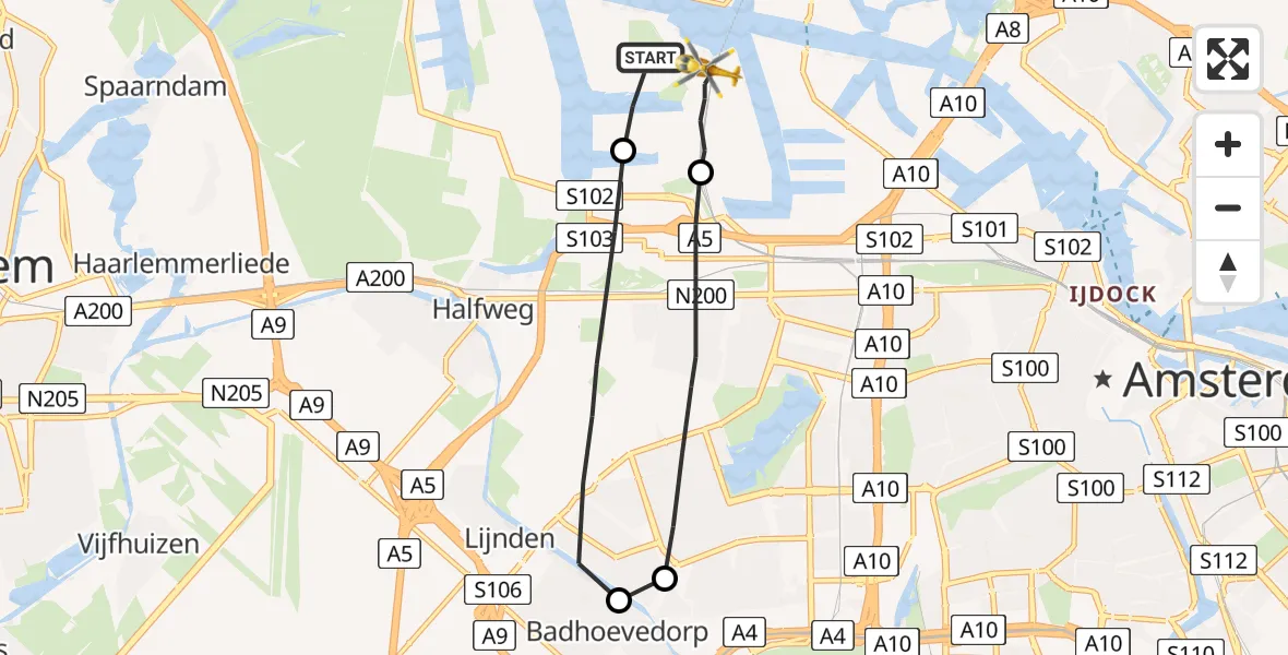 Vluchtroute Traumahelikopter Amsterdam Heliport - Amsterdam Heliport, 02 september 2023, 19:09