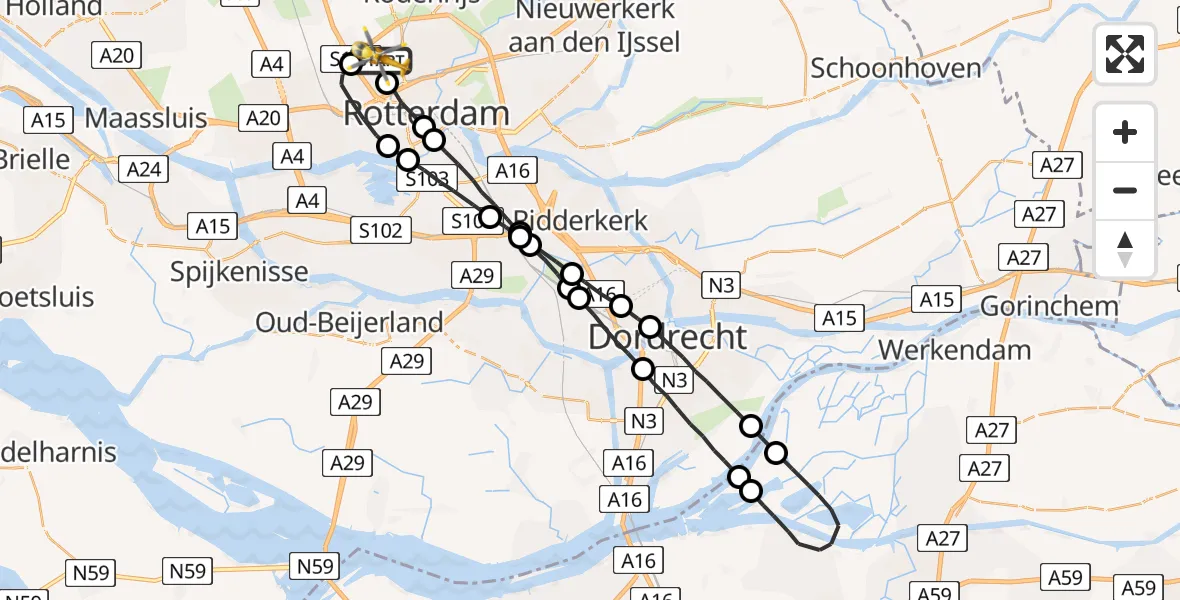 Vluchtroute Traumahelikopter Rotterdam The Hague Airport - Rotterdam The Hague Airport, 02 september 2023, 21:49