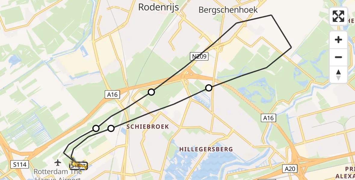 Vluchtroute Traumahelikopter Rotterdam The Hague Airport - Rotterdam The Hague Airport, 02 september 2023, 23:47