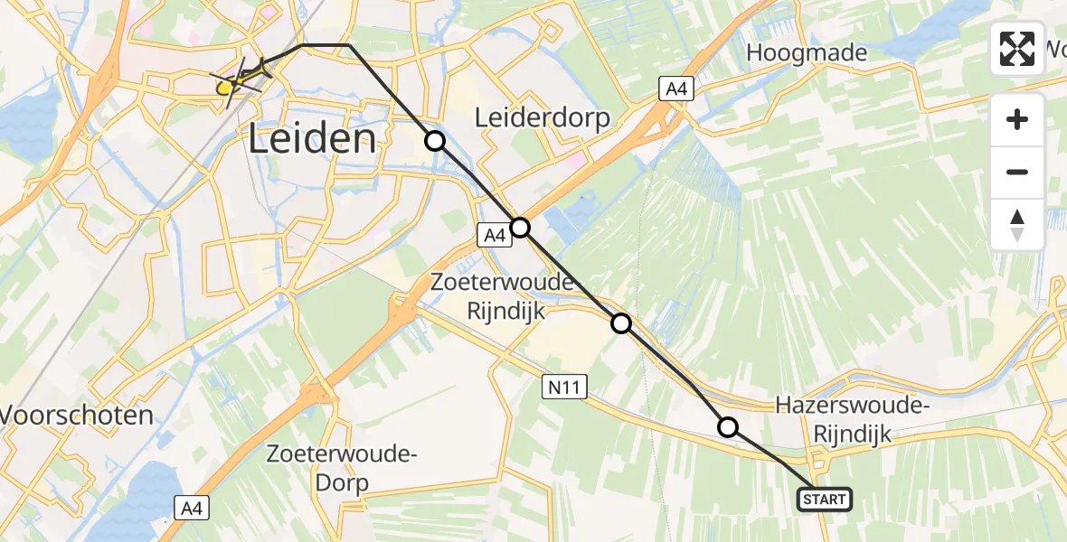 Routekaart van de vlucht: Lifeliner 2 naar Leiden