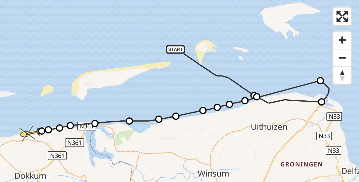 Routekaart van de vlucht: Politieheli naar Wierum