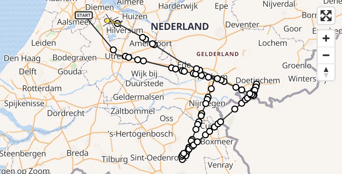 Routekaart van de vlucht: Politiehelikopter naar Ankeveen