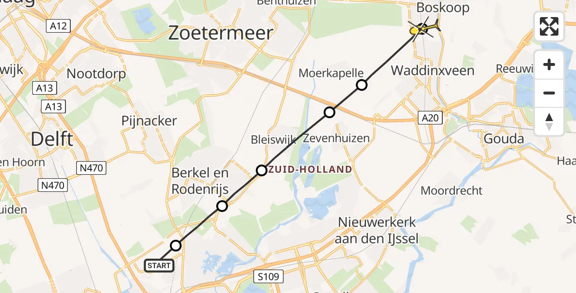 Routekaart van de vlucht: Lifeliner 2 naar Boskoop