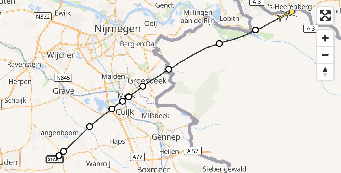 Routekaart van de vlucht: Lifeliner 3 naar Emmerik aan de Rijn