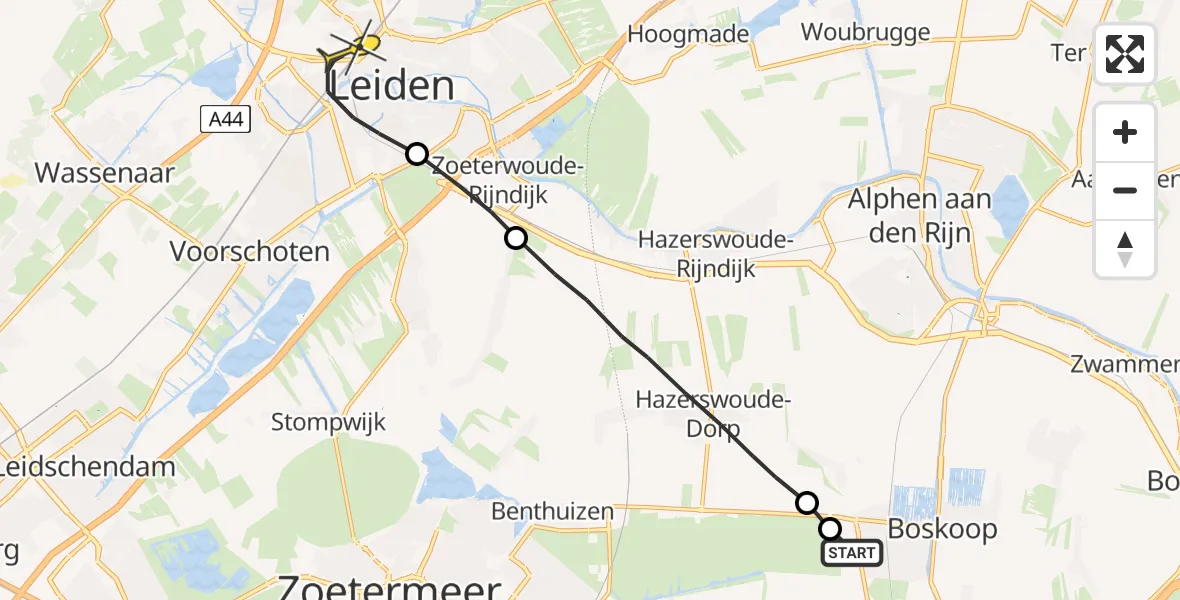 Routekaart van de vlucht: Lifeliner 2 naar Leiden