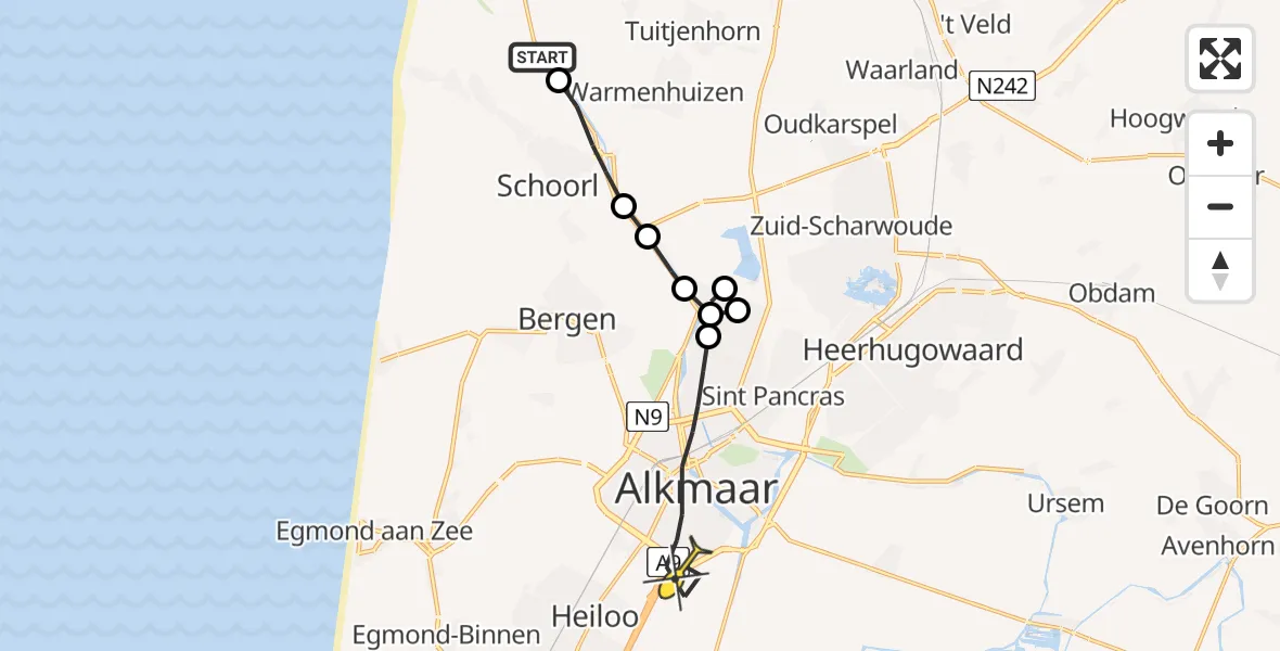 Routekaart van de vlucht: Lifeliner 1 naar Alkmaar