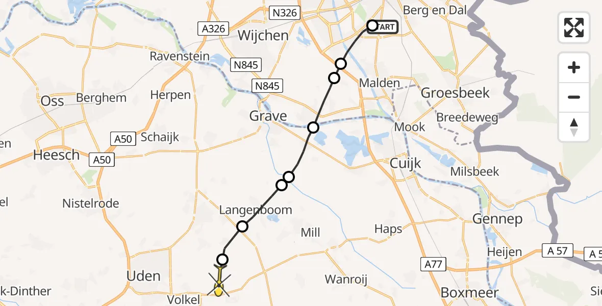 Routekaart van de vlucht: Lifeliner 3 naar Vliegbasis Volkel