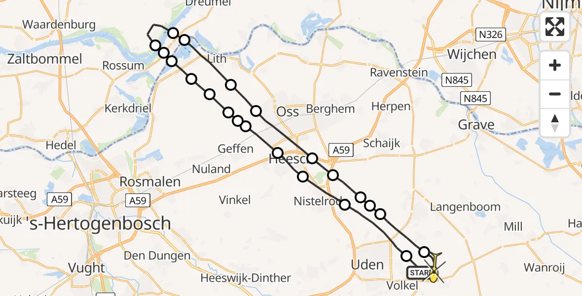 Routekaart van de vlucht: Lifeliner 3 naar Vliegbasis Volkel