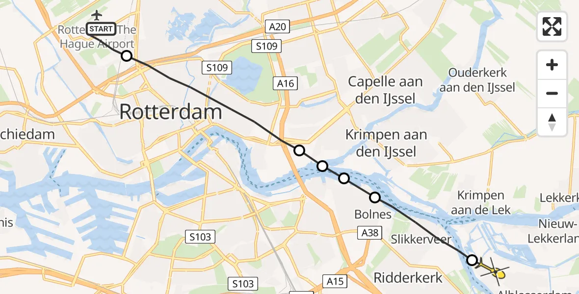 Routekaart van de vlucht: Lifeliner 2 naar Alblasserdam