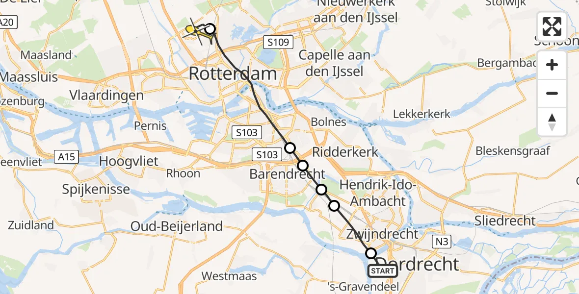 Routekaart van de vlucht: Lifeliner 2 naar Rotterdam The Hague Airport