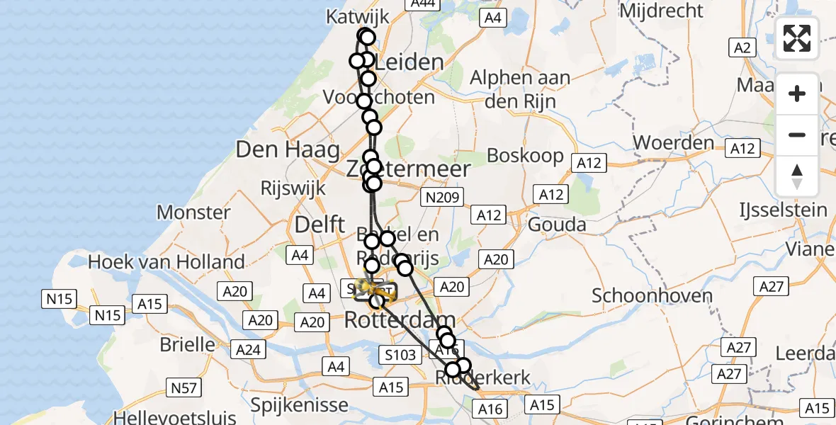 Vluchtroute Traumahelikopter Rotterdam The Hague Airport - Rotterdam The Hague Airport, 03 september 2023, 16:32