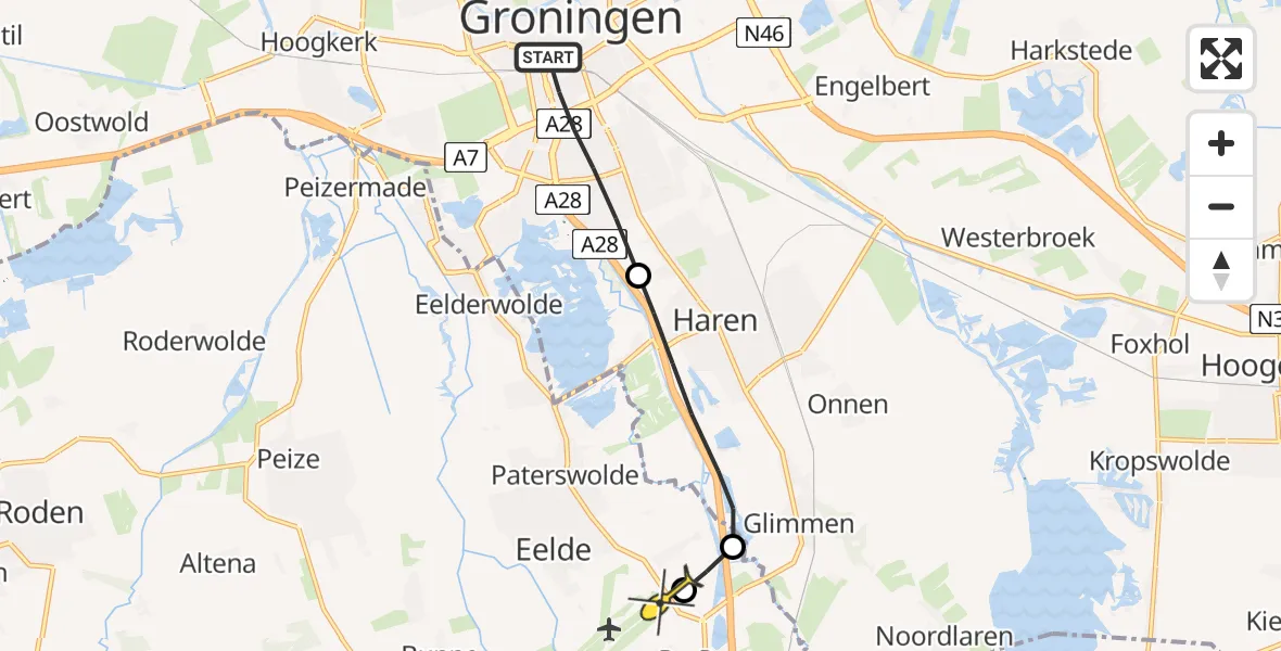 Routekaart van de vlucht: Lifeliner 4 naar Groningen Airport Eelde