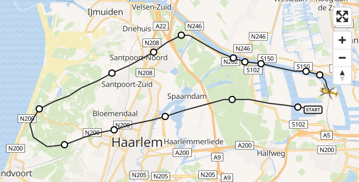 Vluchtroute Traumahelikopter Amsterdam Heliport - Amsterdam Heliport, 03 september 2023, 19:35