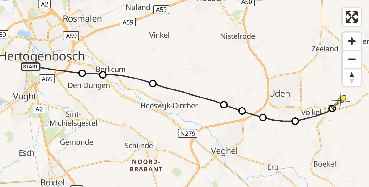 Routekaart van de vlucht: Lifeliner 3 naar Vliegbasis Volkel