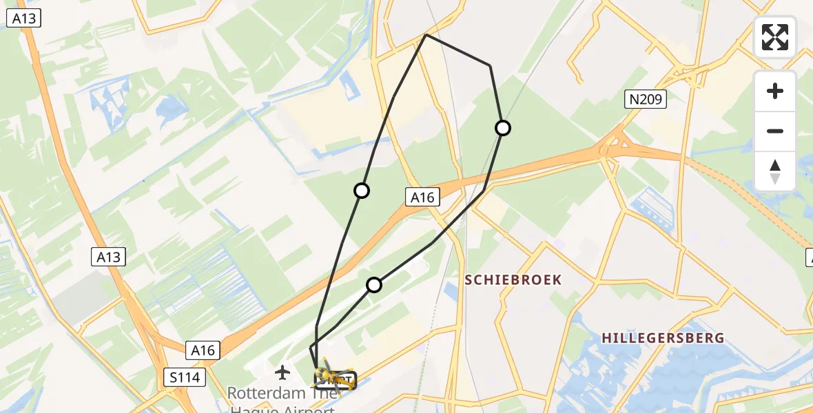 Vluchtroute Traumahelikopter Rotterdam The Hague Airport - Rotterdam The Hague Airport, 03 september 2023, 21:57