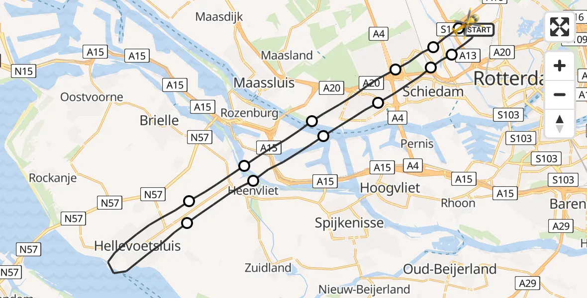 Vluchtroute Traumahelikopter Rotterdam The Hague Airport - Rotterdam The Hague Airport, 03 september 2023, 23:07