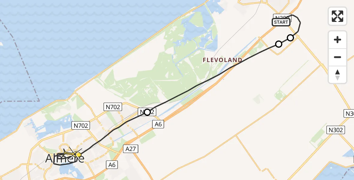 Routekaart van de vlucht: Lifeliner 1 naar Almere