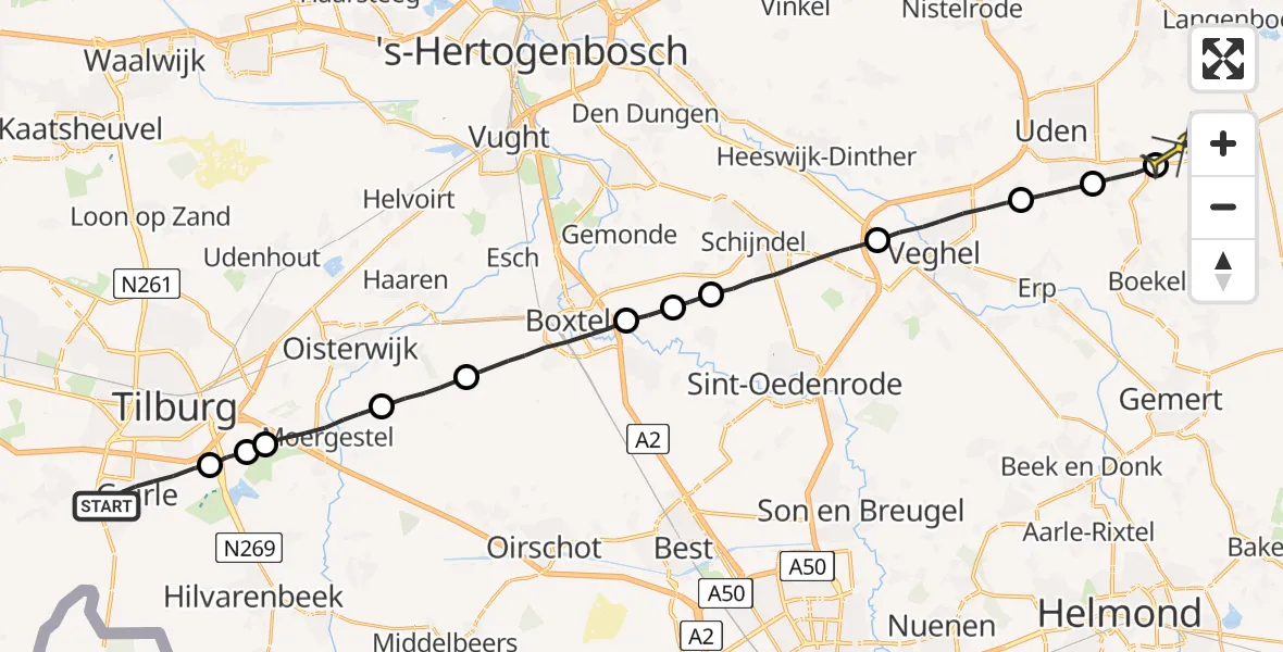 Routekaart van de vlucht: Lifeliner 3 naar Vliegbasis Volkel