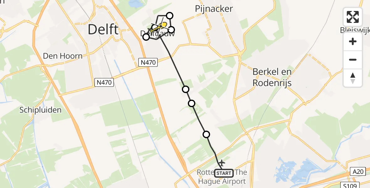 Routekaart van de vlucht: Lifeliner 2 naar Delfgauw