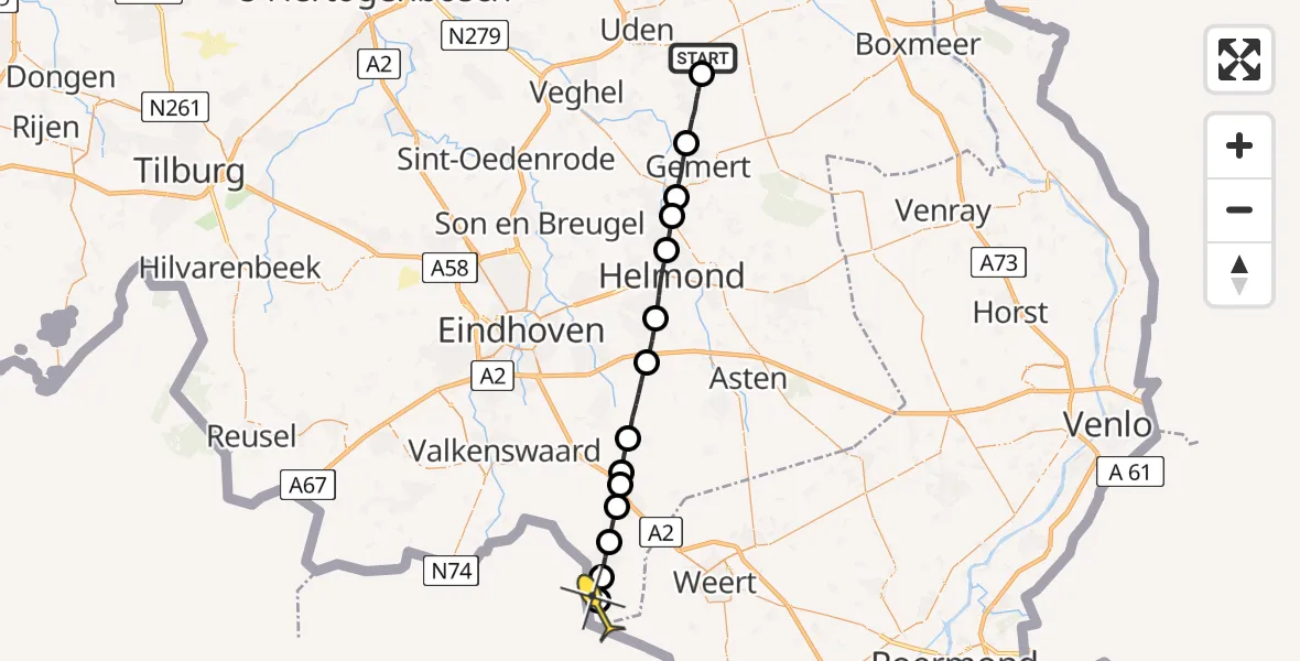 Routekaart van de vlucht: Lifeliner 3 naar Budel-Dorplein