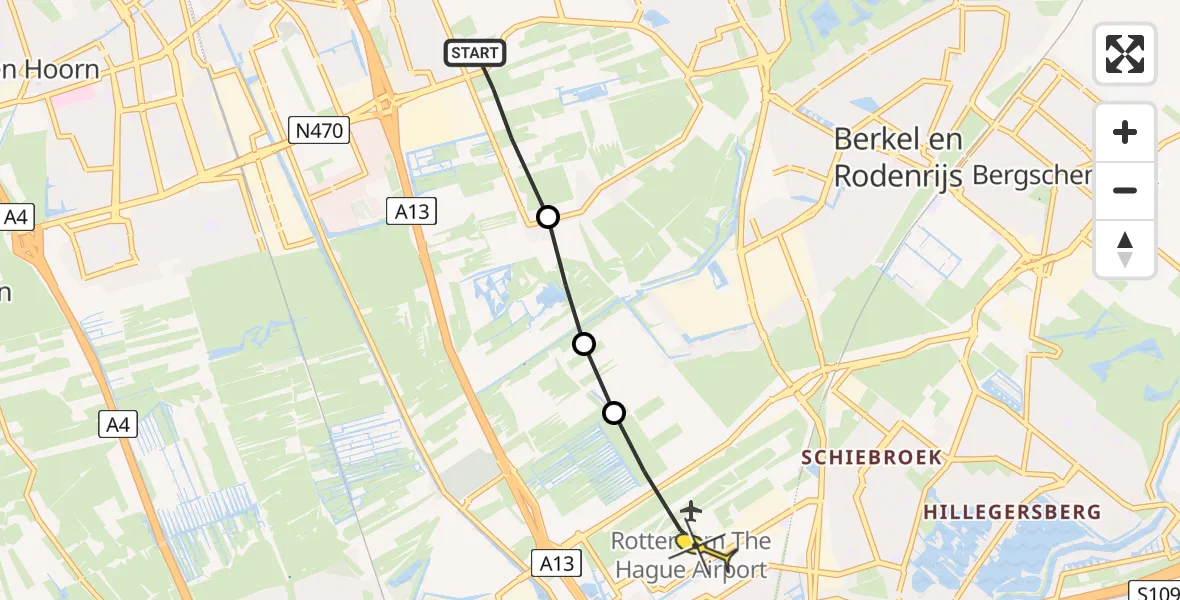 Routekaart van de vlucht: Lifeliner 2 naar Rotterdam The Hague Airport