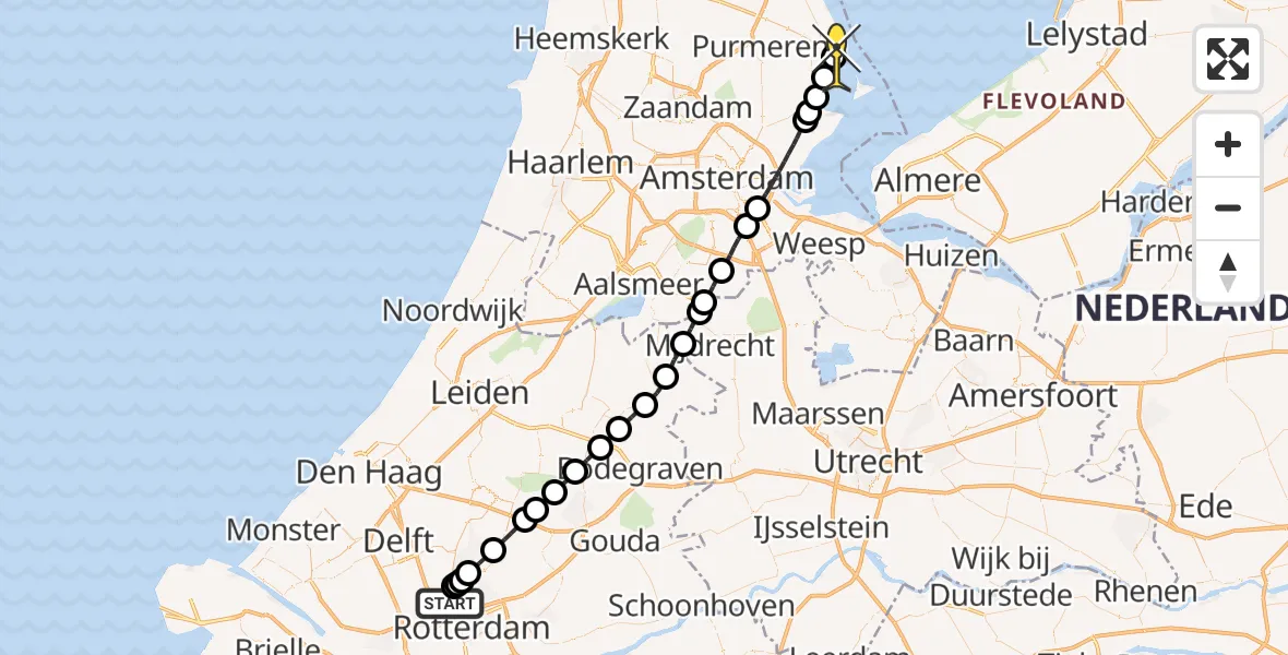 Routekaart van de vlucht: Lifeliner 2 naar Volendam