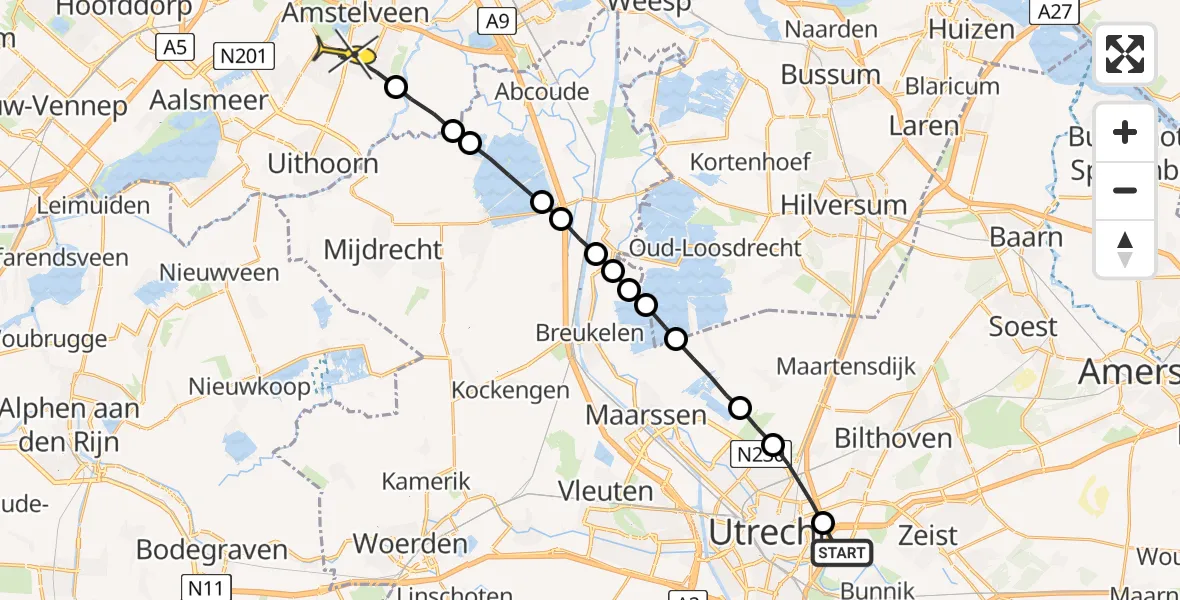 Routekaart van de vlucht: Lifeliner 1 naar Amstelveen