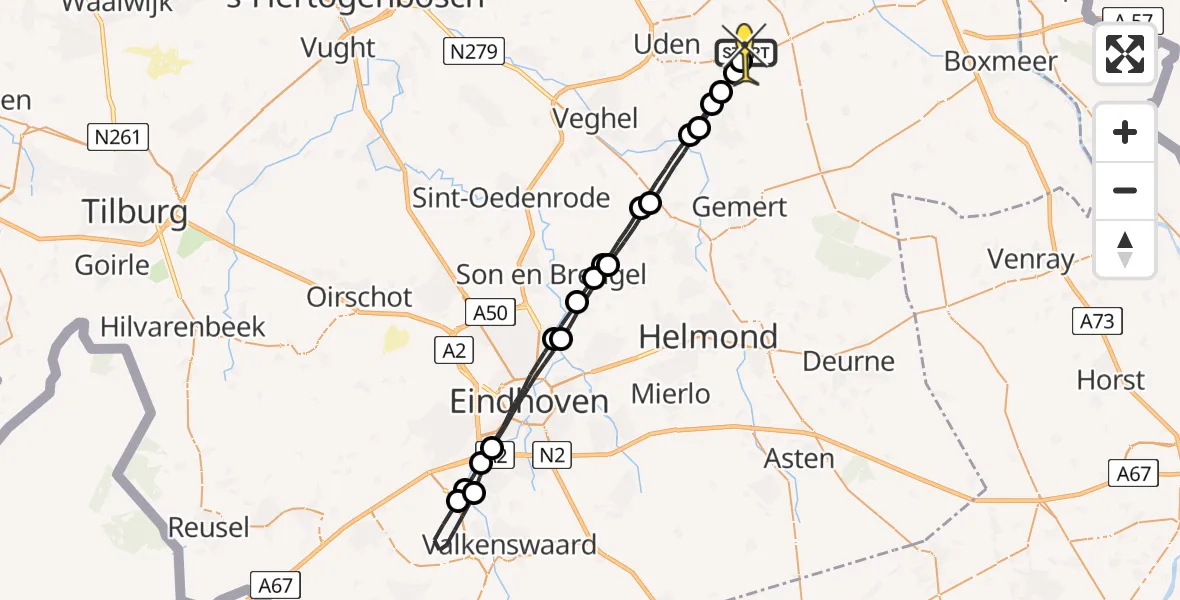 Routekaart van de vlucht: Lifeliner 3 naar Vliegbasis Volkel