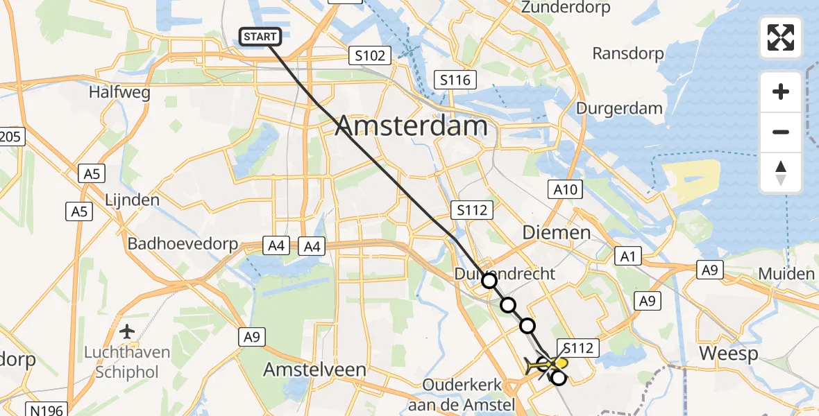 Routekaart van de vlucht: Lifeliner 1 naar Amsterdam