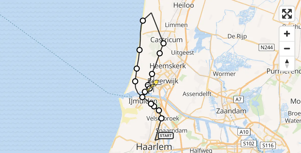 Routekaart van de vlucht: Politieheli naar Velsen-Noord