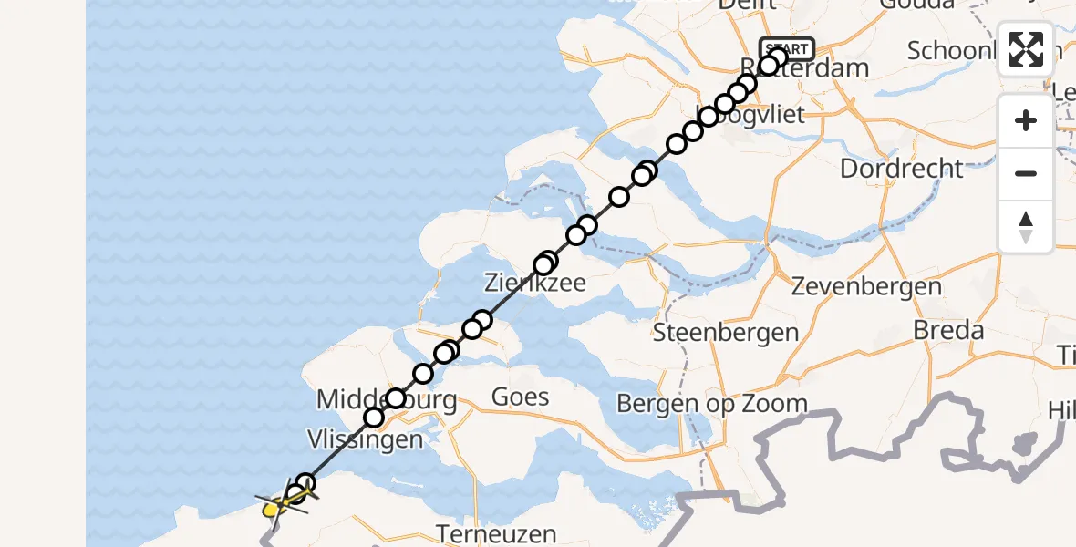 Routekaart van de vlucht: Lifeliner 2 naar Cadzand