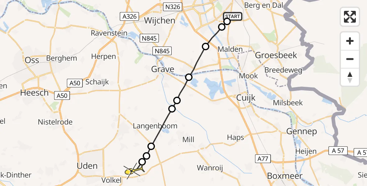 Routekaart van de vlucht: Lifeliner 3 naar Vliegbasis Volkel