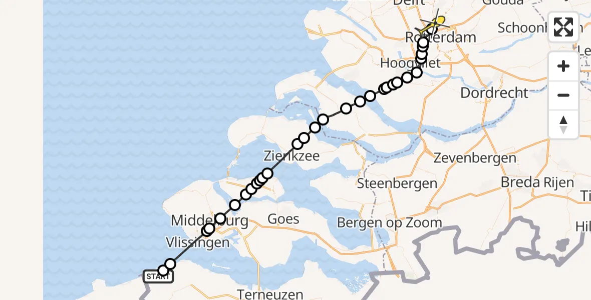 Routekaart van de vlucht: Lifeliner 2 naar Rotterdam The Hague Airport