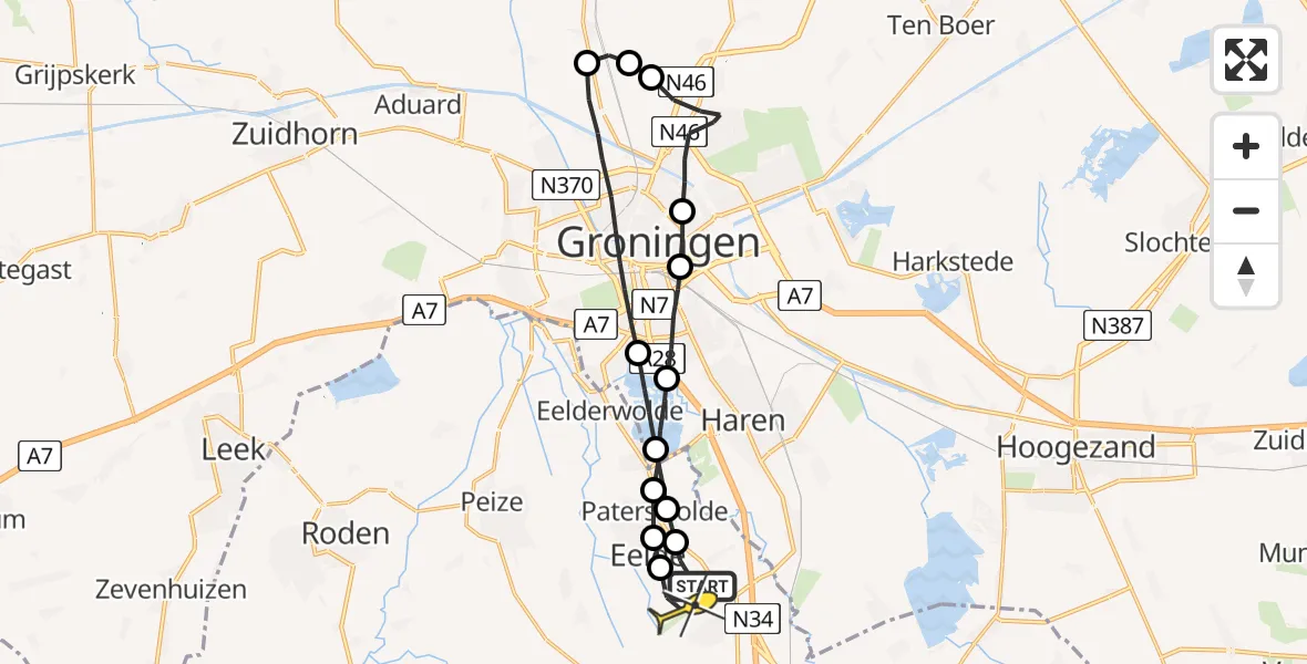 Routekaart van de vlucht: Lifeliner 4 naar Groningen Airport Eelde