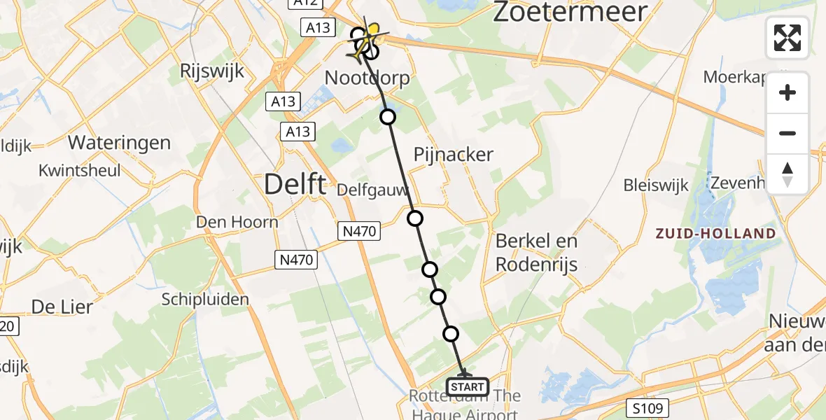 Routekaart van de vlucht: Lifeliner 2 naar Den Haag