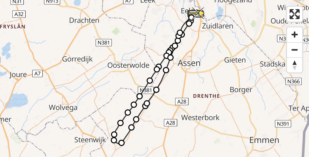 Routekaart van de vlucht: Lifeliner 4 naar Groningen Airport Eelde